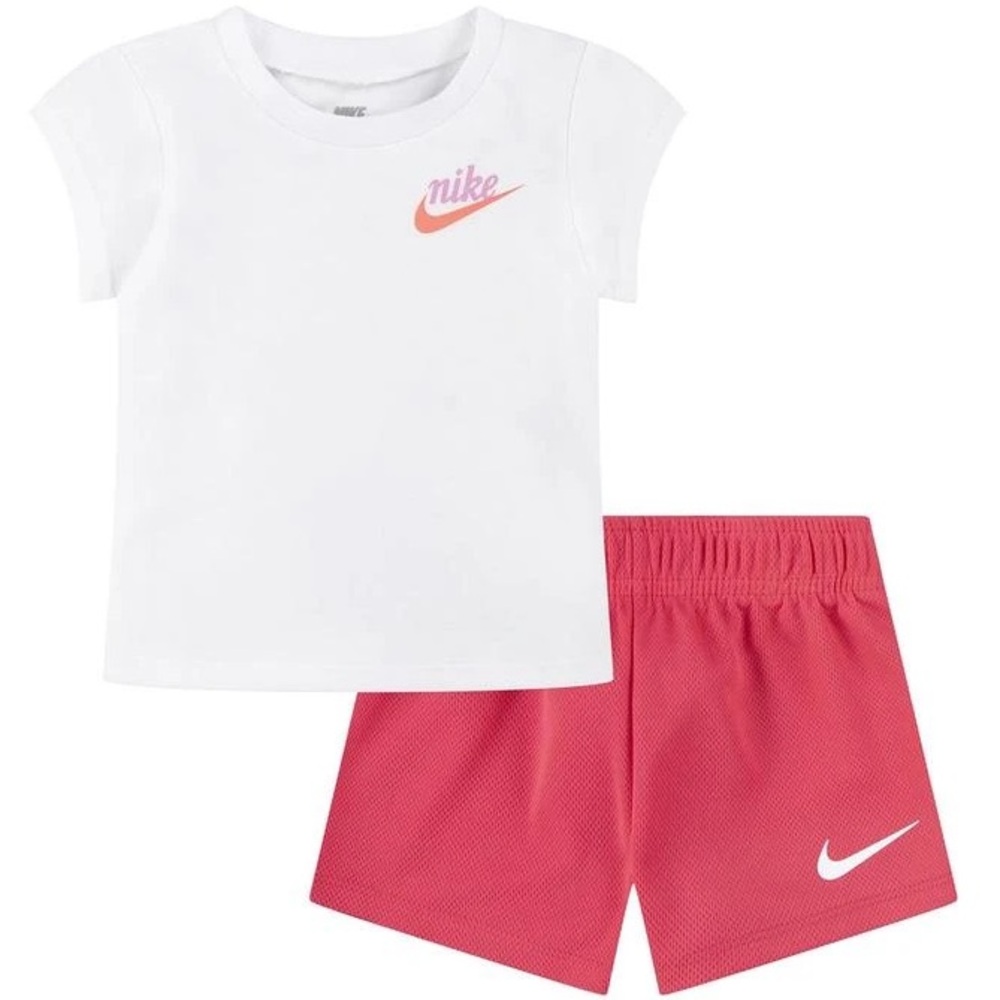Nike White Tee with Pink Mesh Athletic Shorts
